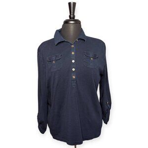 Chaps Navy Blue Long Sleeve Knit Top Size XXL